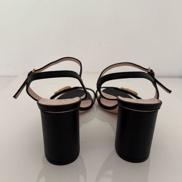 Gucci GG Marmont Black Leather Heel Sandals EU 40.5 US 10.5 Authentic - Picture 5 of 10